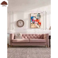 Home Sofa Hotel Living Room Golden Stainless Steel 3 Seater 2 Seater Set Modern Design Pink Velvet Fabric Upholstery Sofa