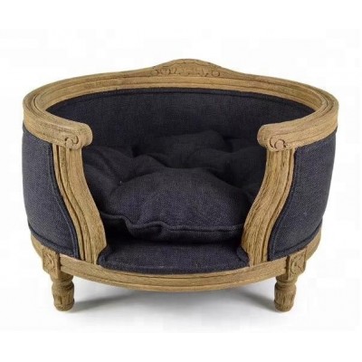 Good quality wooden button upholstery dog bed pet furniture DP 001